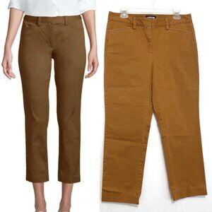 LANDS’ END Mid Rise Slim Leg Chino Crop Pants Brown Cotton Cropped Chinos Work 8